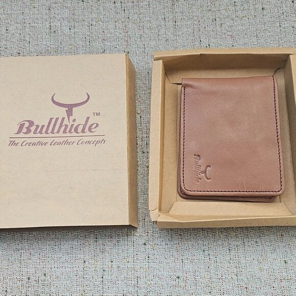 Wallet Cardholder Handmade Billfold Tan Genuine Leather Bi fold Purse New in box - Picture 2 of 13